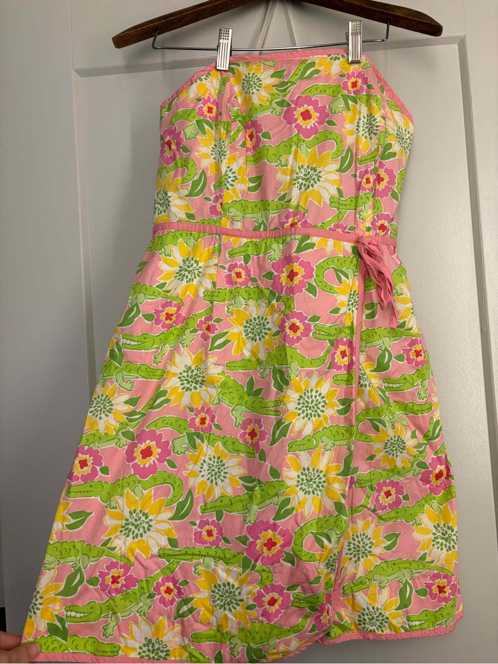 Lilly Pulitzer Pink Floral Strapless Sundress with Yellow & Green Print